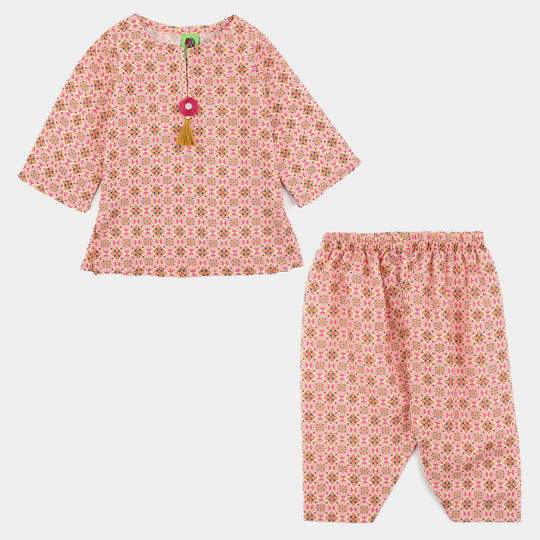 Infant Girls Poly Mesh Printed 2Pcs -Multi