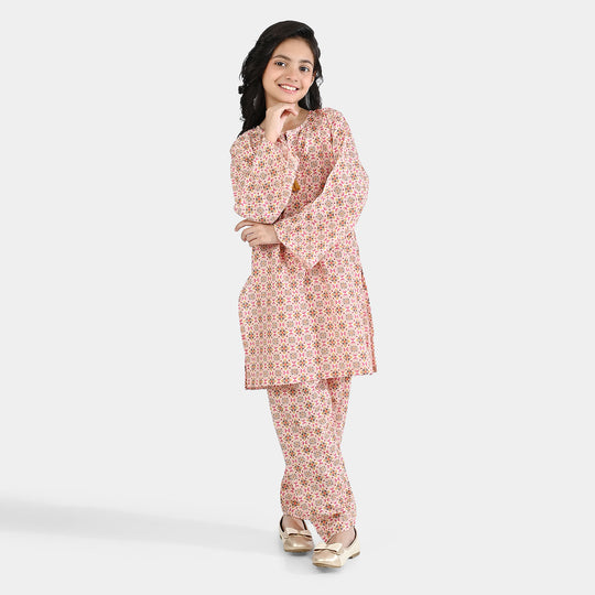 Girls Poly Mesh Printed 2Pcs -Multi