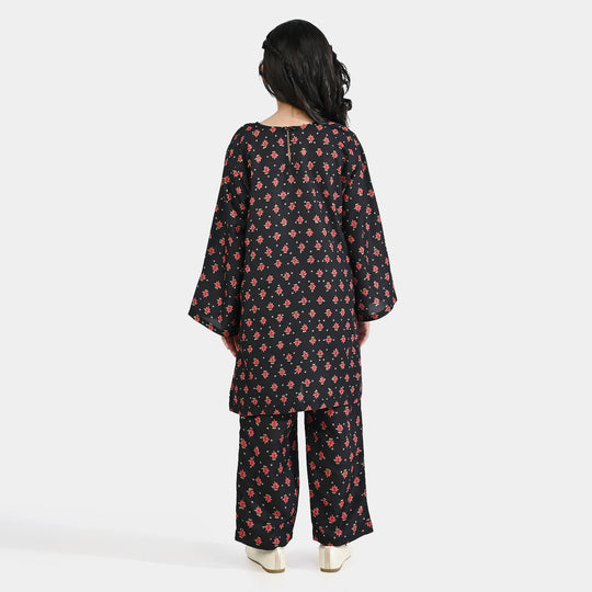 Girls Poly Mesh Printed 2Pcs Pearls-BLACK