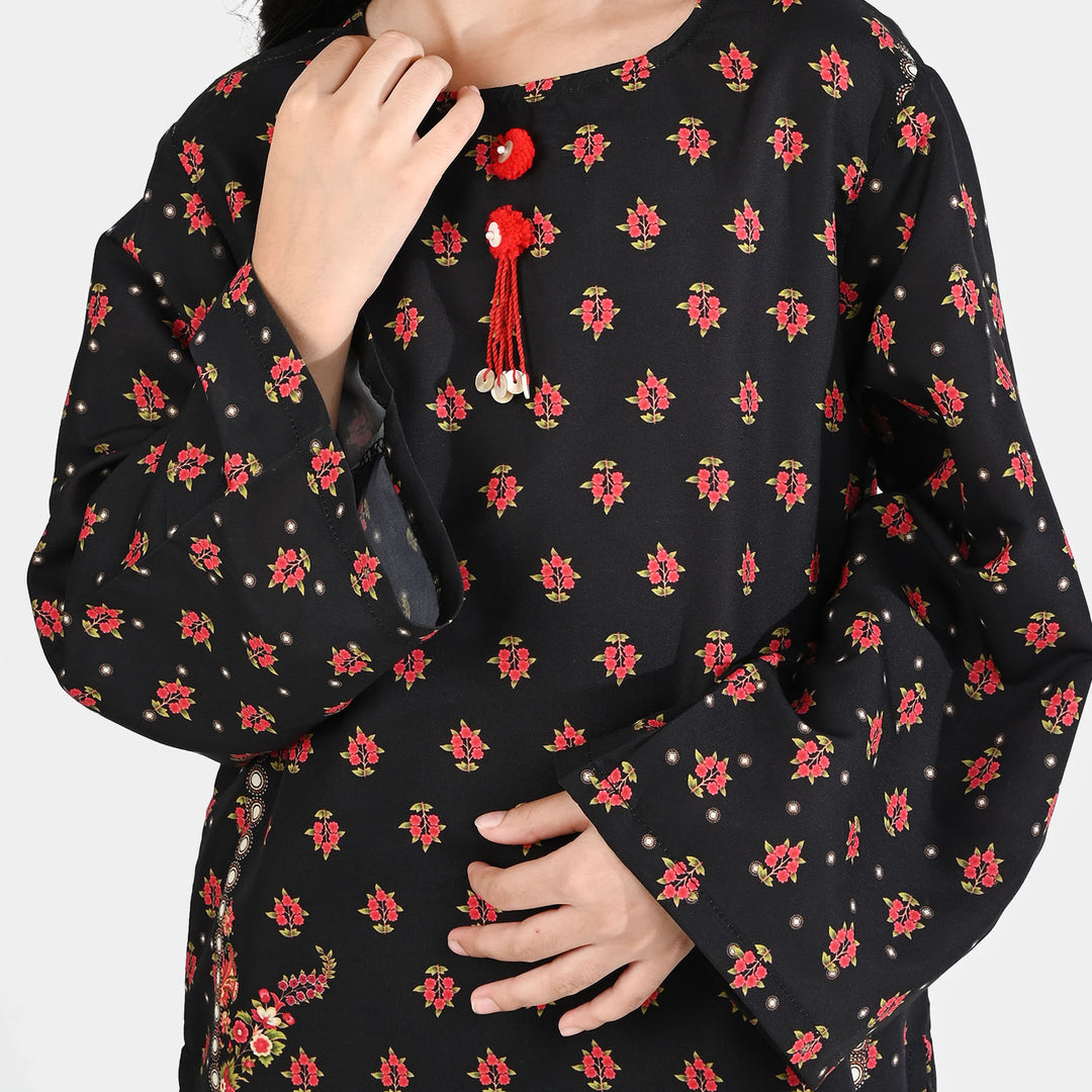 Girls Poly Mesh Printed 2Pcs Pearls-BLACK