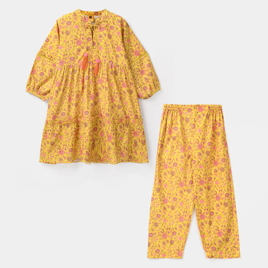 Girls Cotton Printed 2Pcs - Multi