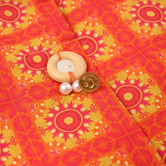 Girls Cotton Printed Kurti - Orange