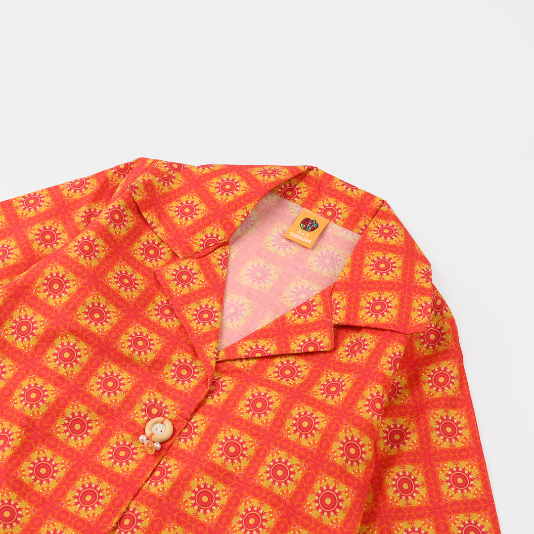 Girls Cotton Printed Kurti - Orange