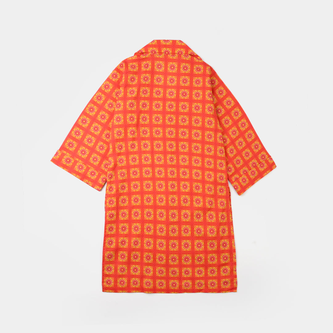 Girls Cotton Printed Kurti - Orange