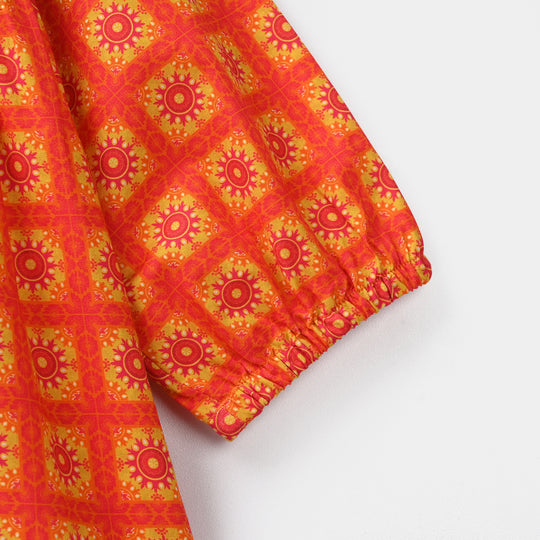 Infant Girls Cotton Printed Kurti Citrus-Multi