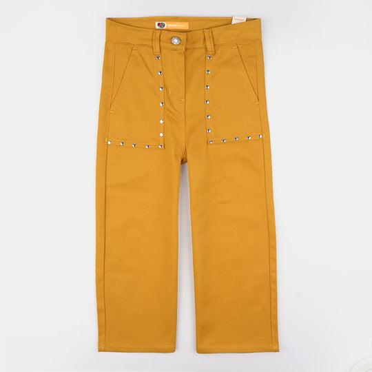 Girls Cotton Twill Woven Pant Eyelets-Mustard