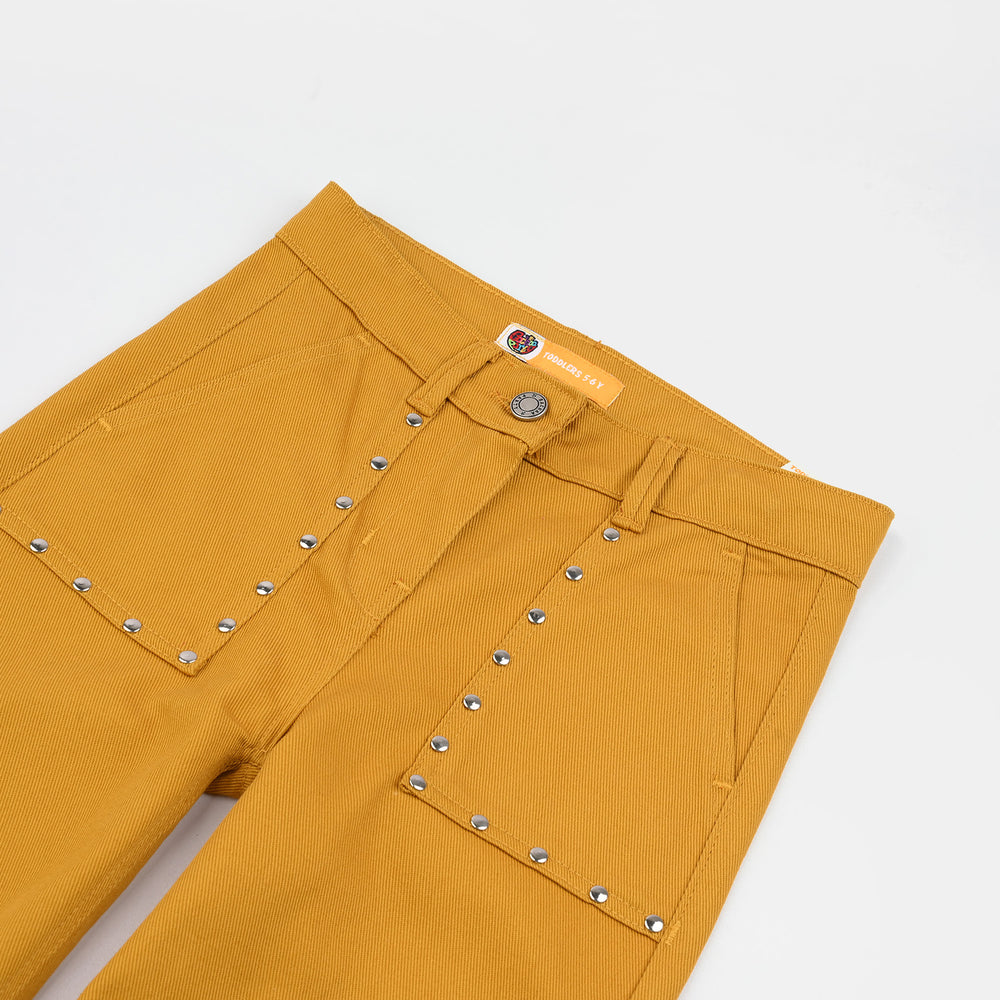 Girls Cotton Twill Woven Pant Eyelets-Mustard