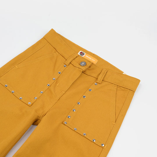 Girls Cotton Twill Woven Pant Eyelets-Mustard