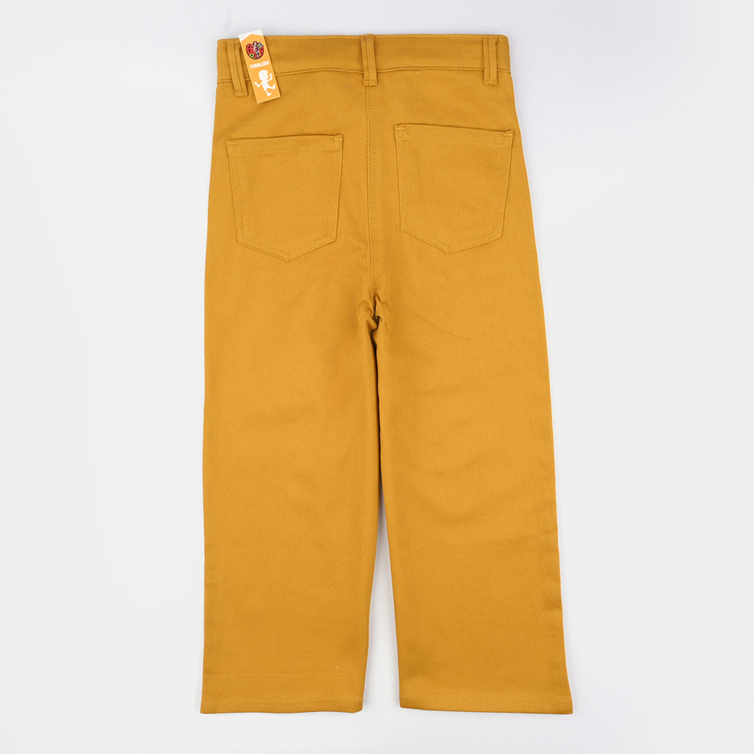 Girls Cotton Twill Woven Pant Eyelets-Mustard