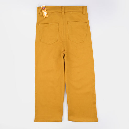 Girls Cotton Twill Woven Pant Eyelets-Mustard