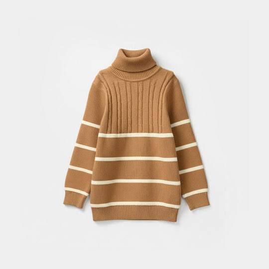 Infant Boys Acrylic Sweater-Stripe Mock Neck-Lt.Brown