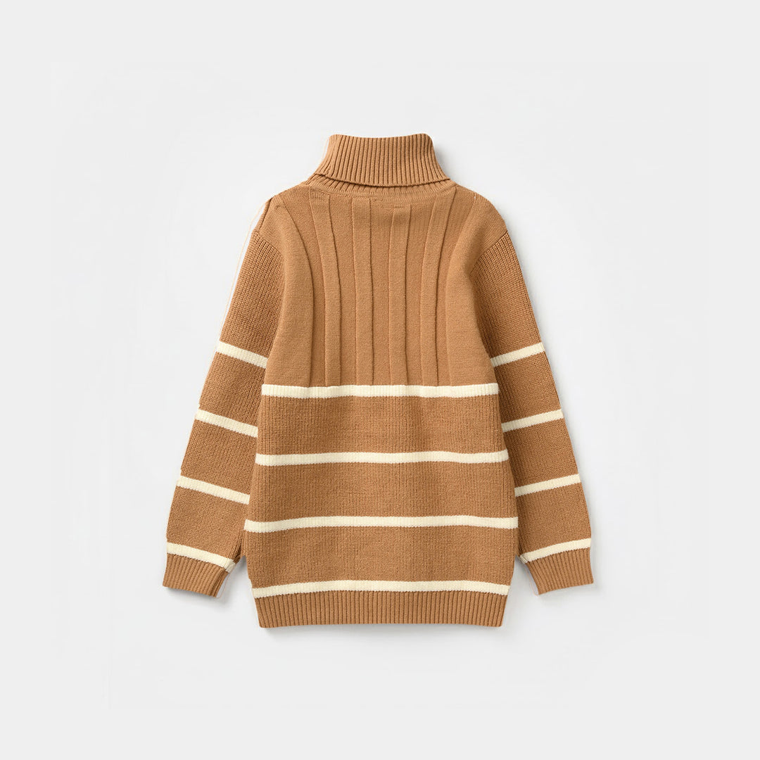 Infant Boys Acrylic Sweater-Stripe Mock Neck-Lt.Brown