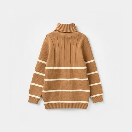 Infant Boys Acrylic Sweater-Stripe Mock Neck-Lt.Brown