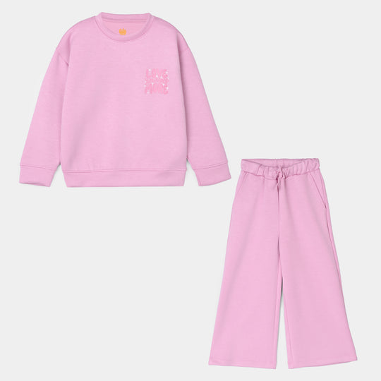 Girls Fleece 2 Piece Suit LOVE YOUR SELF-Purple