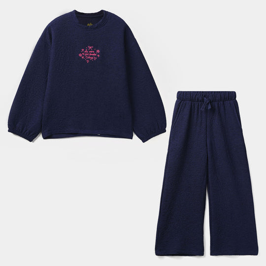 Girls Poly Crinkle 2 Piece Suit - Navy