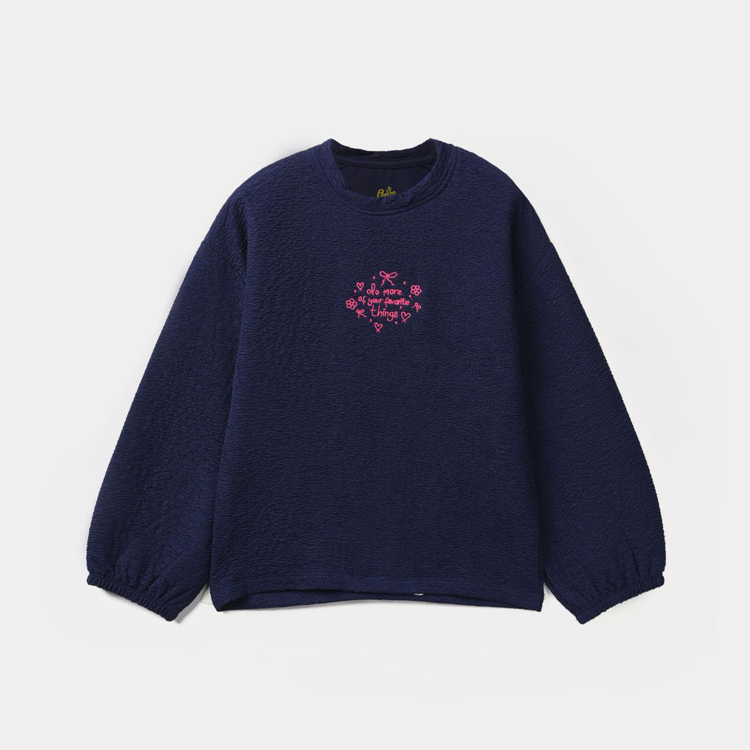 Girls Poly Crinkle 2 Piece Suit - Navy