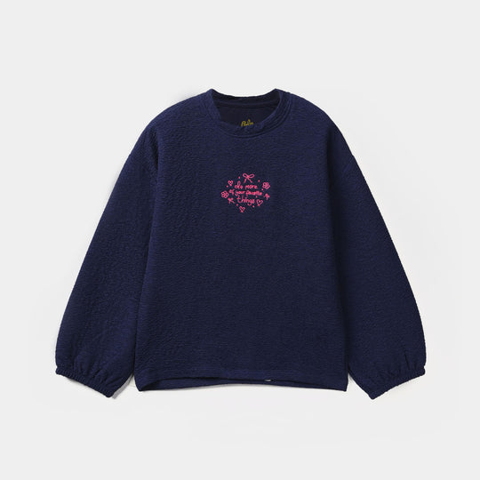 Girls Poly Crinkle 2 Piece Suit - Navy