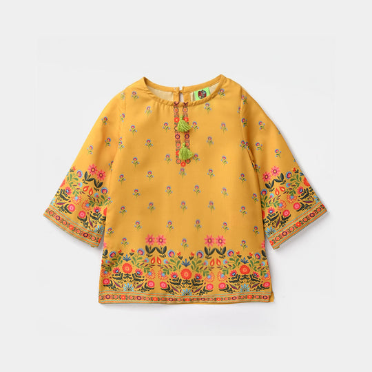 Infant Girls Poly Mesh Printed 2 Pcs Sunny-Mustard