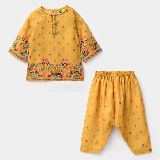 Infant Girls Poly Mesh Printed 2 Pcs Sunny-Mustard