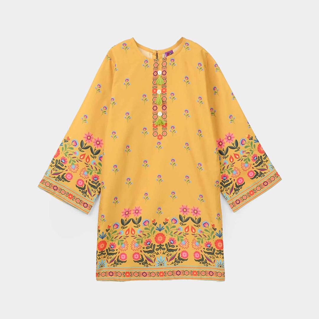 Girls Poly Mesh Printed 2 Pcs - Mustard