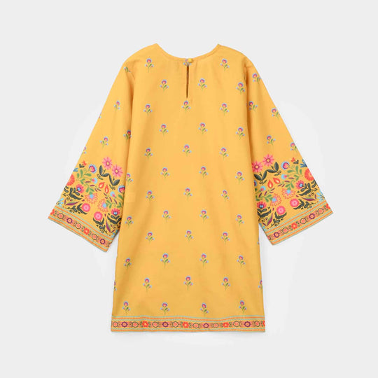 Girls Poly Mesh Printed 2 Pcs - Mustard