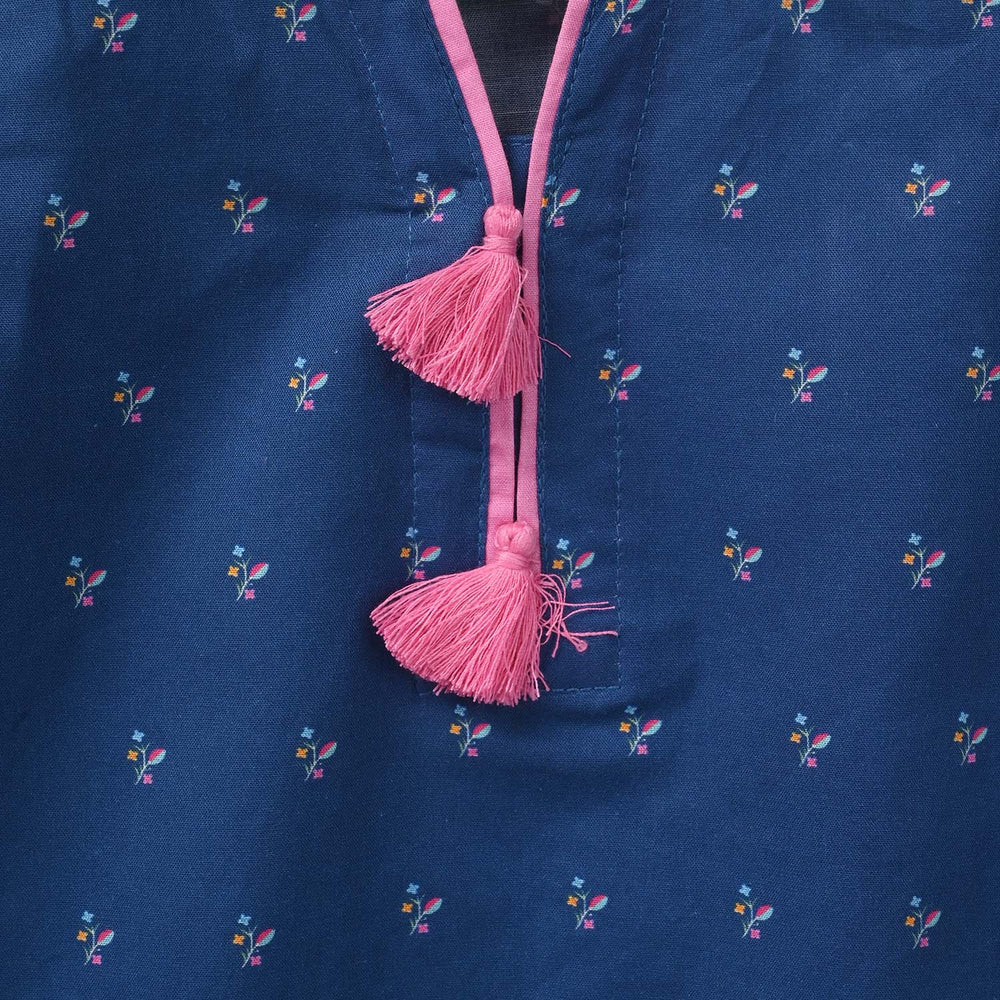 Infant Girls Cotton Poplin Printed Kurti Floral - Blue