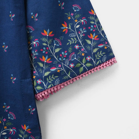 Infant Girls Cotton Poplin Printed Kurti Floral - Blue