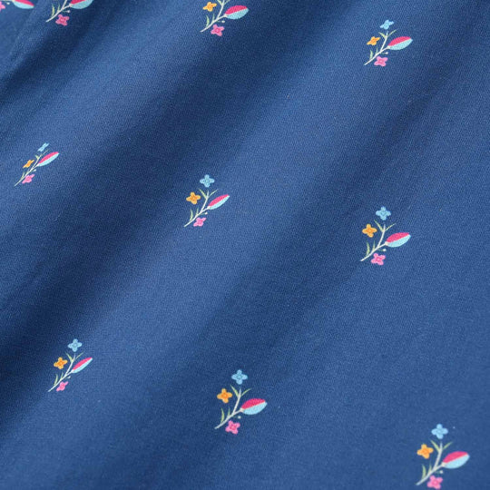 Girls Cotton Poplin Printed Floral Kurti - Blue