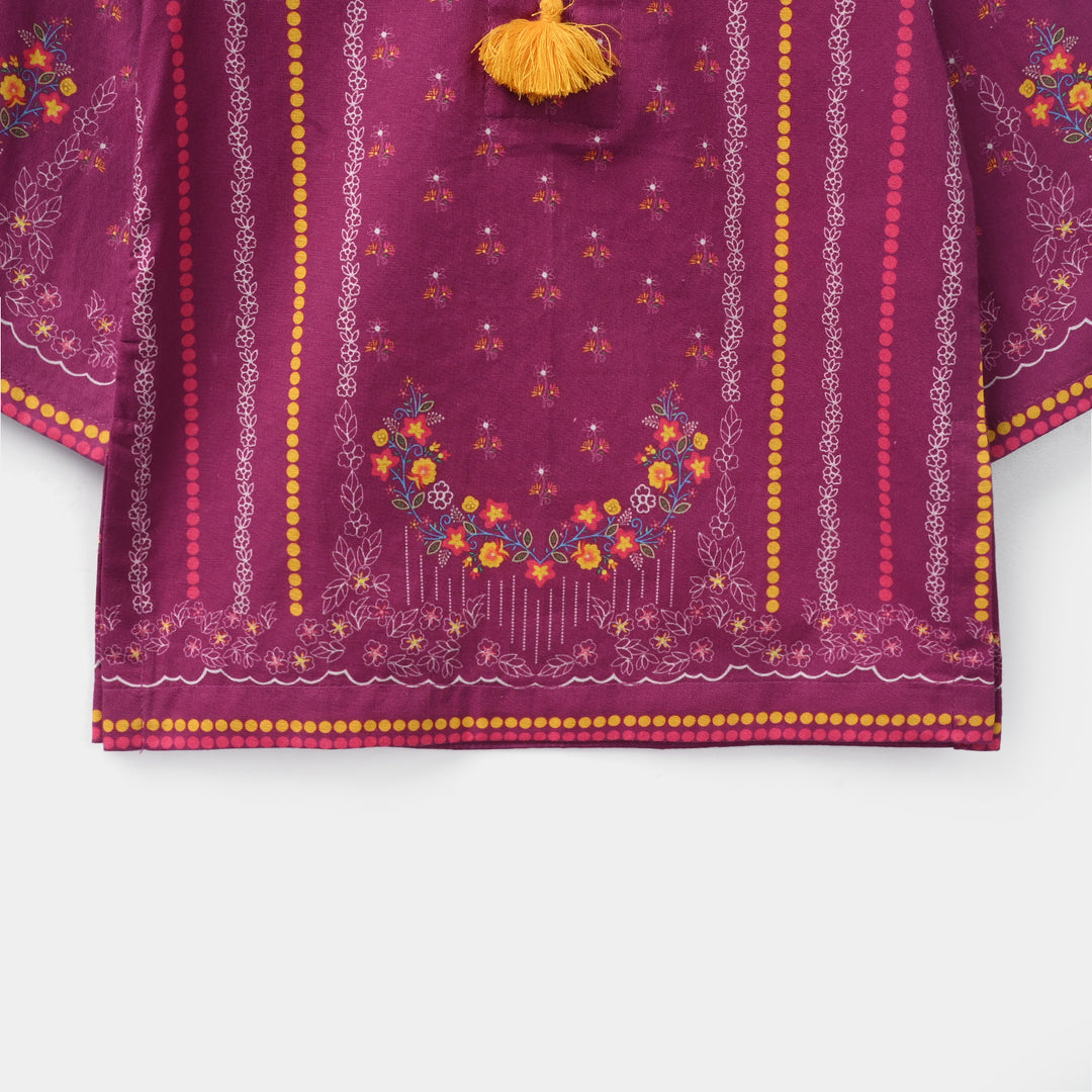 Infant Girls Cotton Poplin Printed Kurti - Plum/Purple
