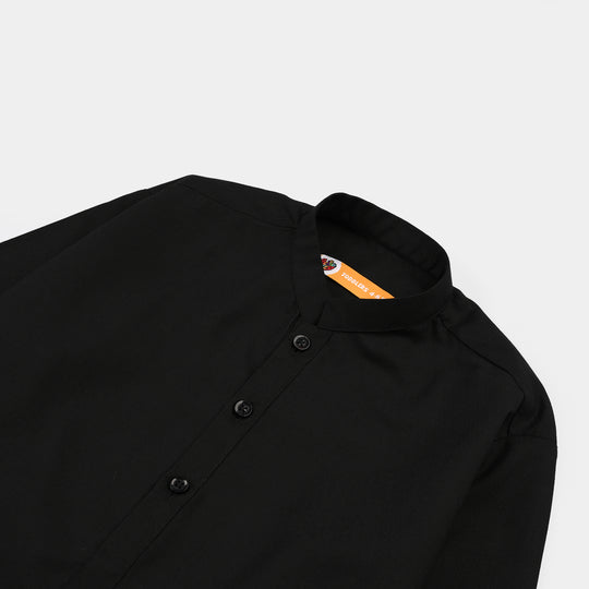 Boys Poly Viscose Jubba-BLACK
