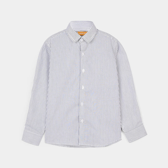 Boys Yarn Dyed Formal Shirt-White Stripe
