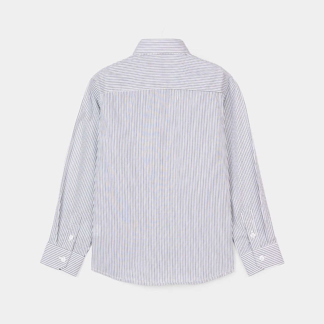 Boys Yarn Dyed Formal Shirt-White Stripe