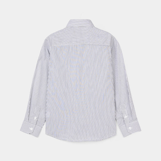 Boys Yarn Dyed Formal Shirt-White Stripe