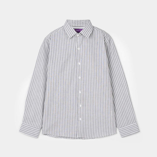 Boys Yarn Dyed Formal Shirt-Grey Stripe