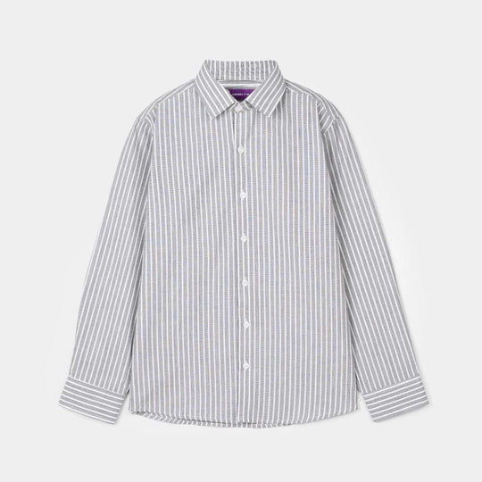 Boys Yarn Dyed Formal Striped Shirt – Grey
