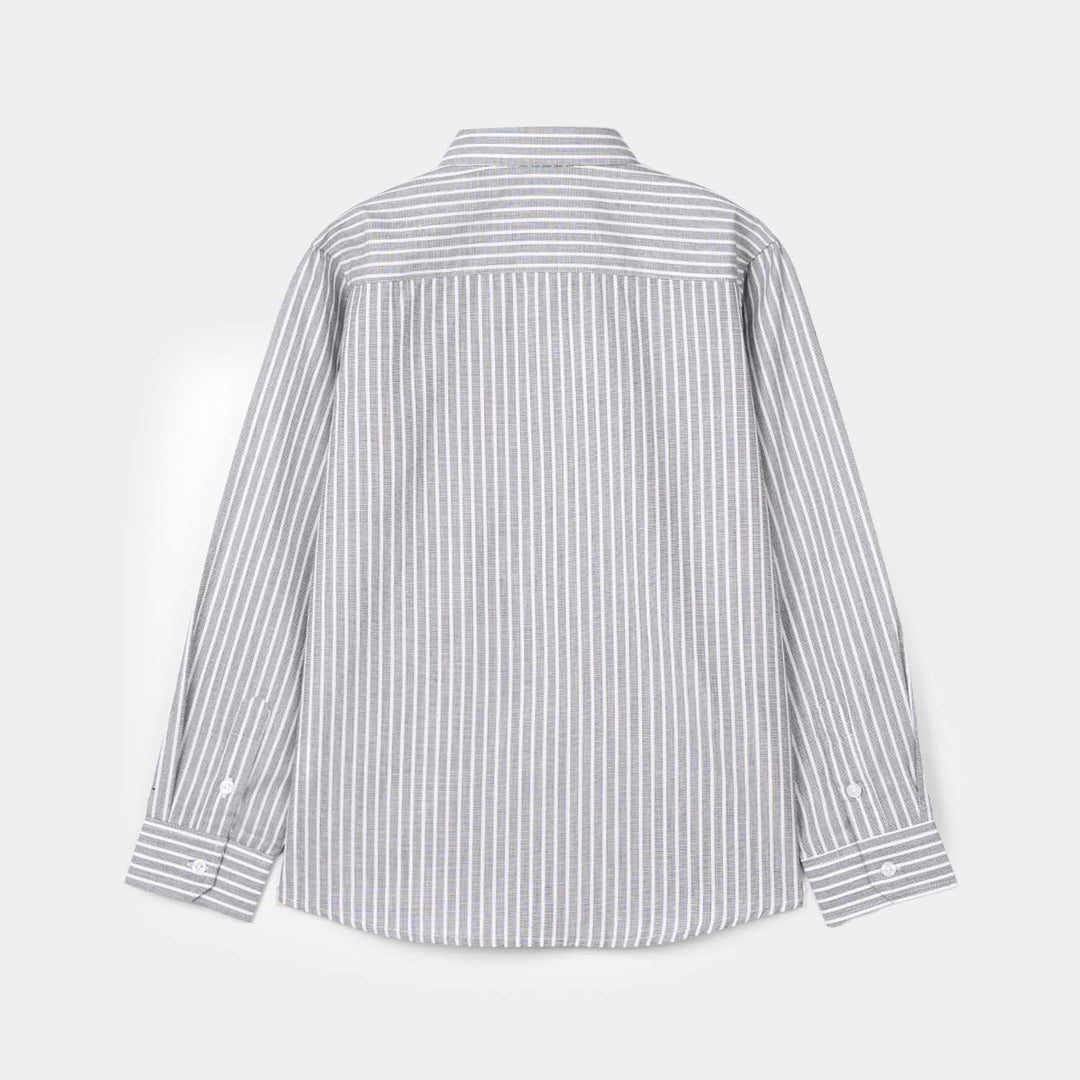 Boys Yarn Dyed Formal Shirt-Grey Stripe