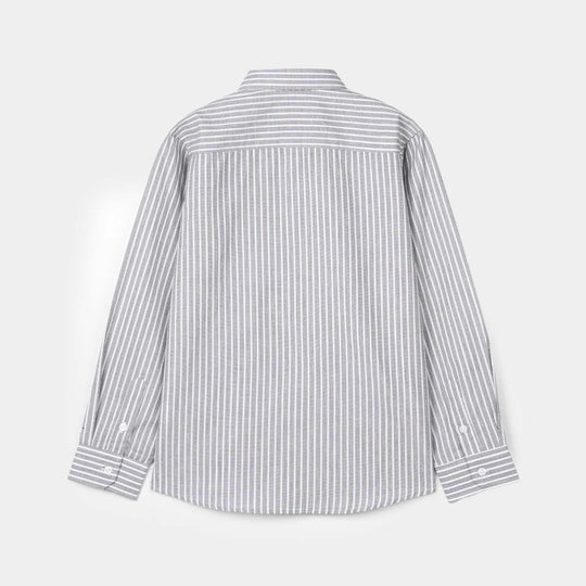 Boys Yarn Dyed Formal Shirt-Grey Stripe