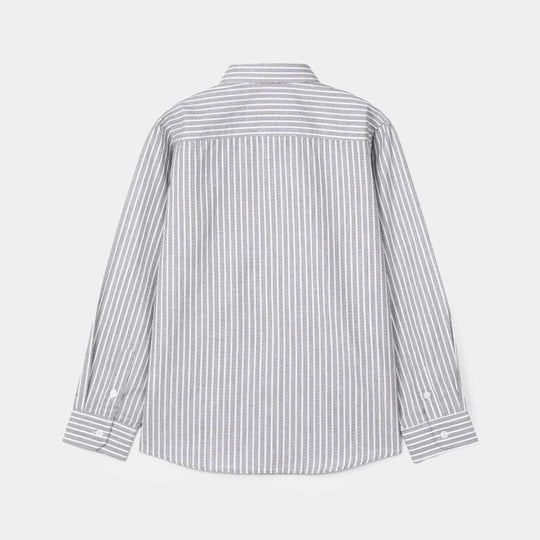 Boys Yarn Dyed Formal Striped Shirt – Grey