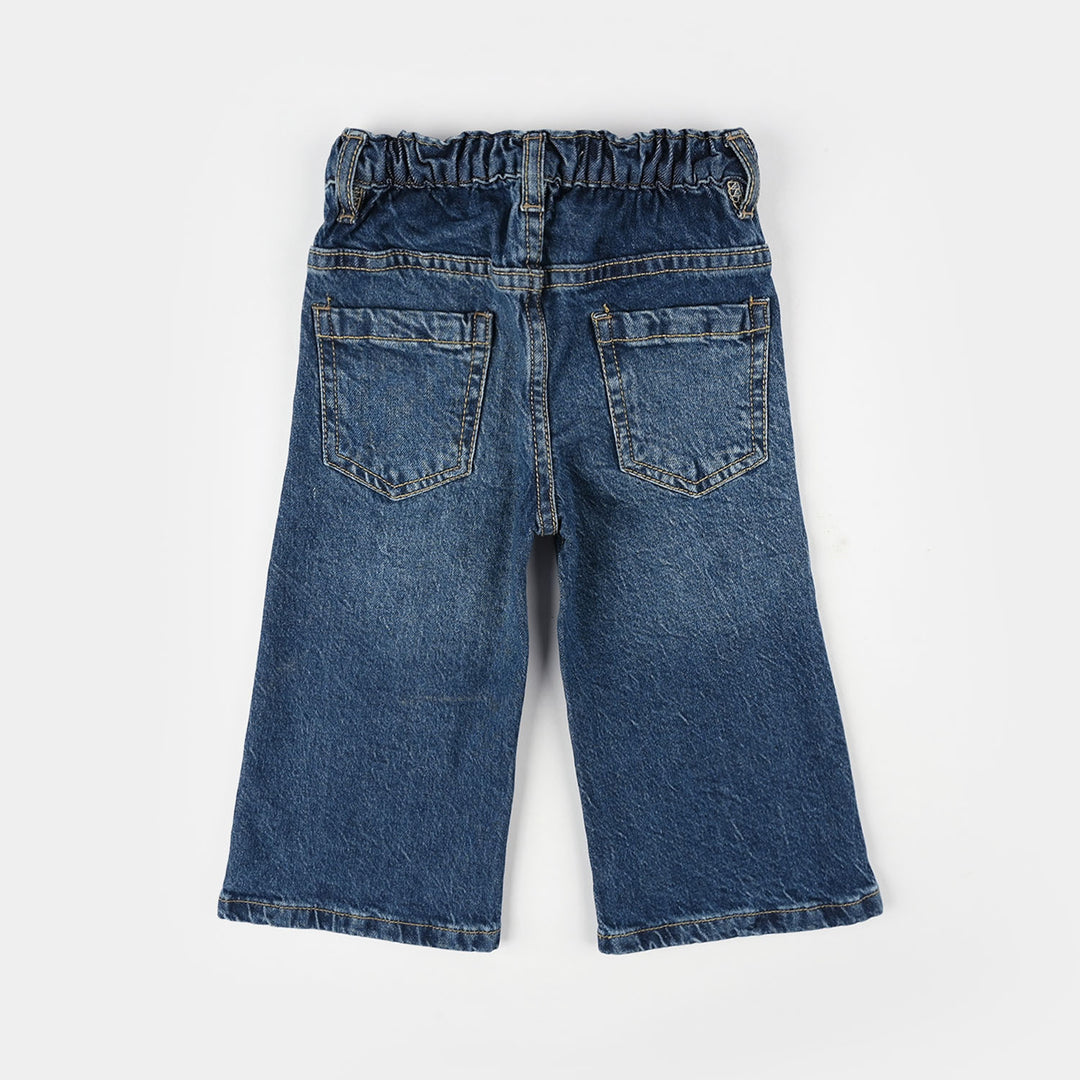 Infant Girls Denim Stretch PANT ALL OVER STITCH-Mid Blue