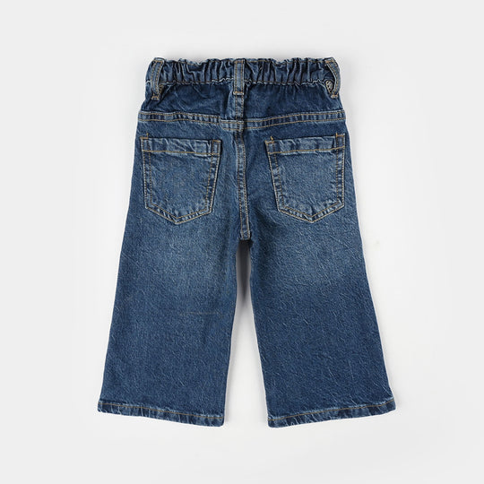Infant Girls Denim Stretch PANT ALL OVER STITCH-Mid Blue