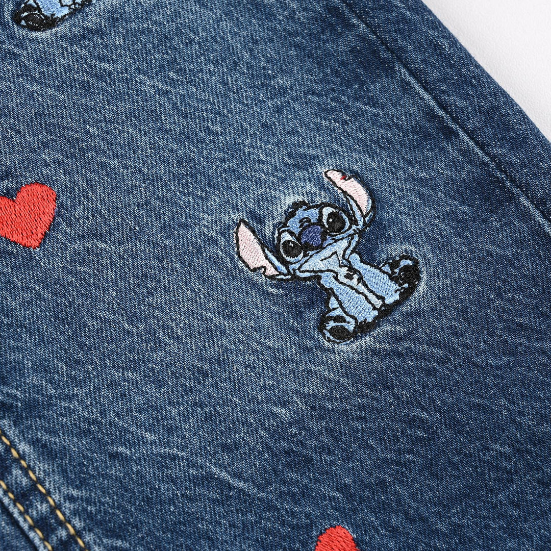 Infant Girls Denim Stretch PANT ALL OVER STITCH-Mid Blue