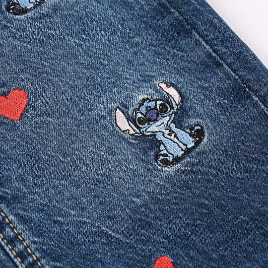 Infant Girls Denim Stretch PANT ALL OVER STITCH-Mid Blue