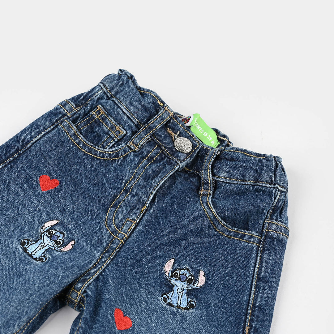 Infant Girls Denim Stretch PANT ALL OVER STITCH-Mid Blue