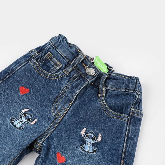 Infant Girls Denim Stretch PANT ALL OVER STITCH-Mid Blue