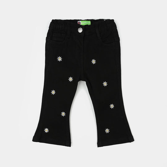 Infant Girls Denim Stretch Pant (All Over Flowers) - Black