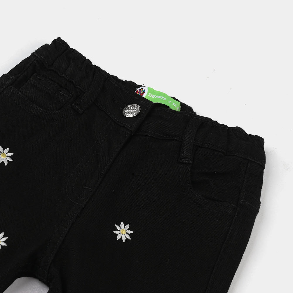 Infant Girls Denim Stretch Pant (All Over Flowers) - Black