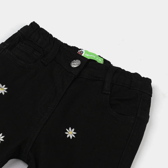 Infant Girls Denim Stretch Pant (All Over Flowers) - Black