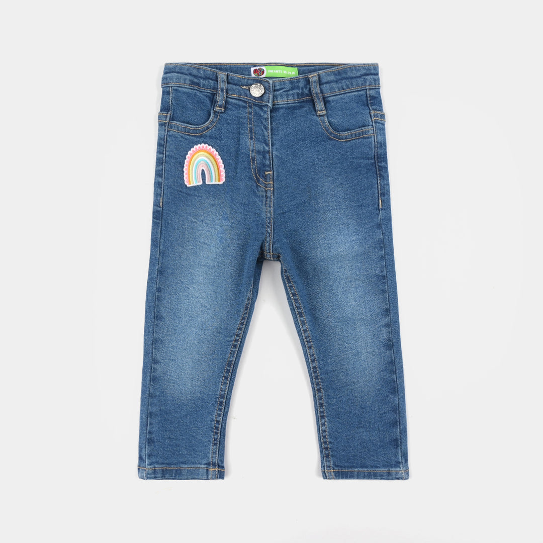 Infant Girls Denim Stretch Pants - Mid Blue