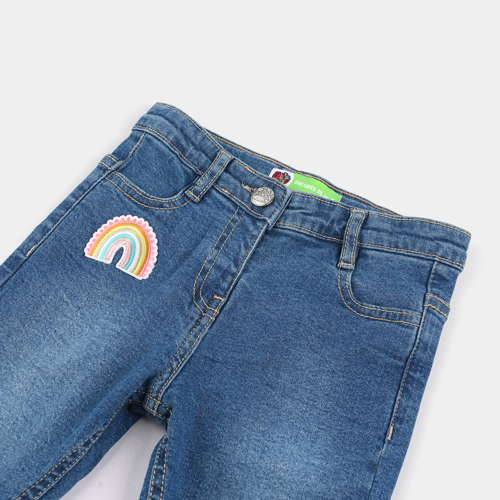 Infant Girls Denim Stretch Pants - Mid Blue