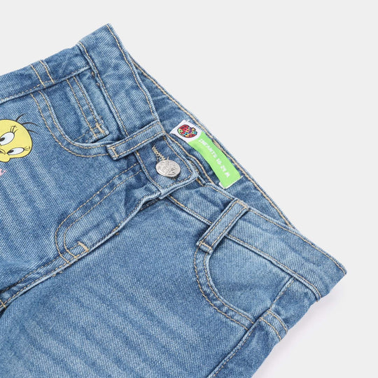 Infant Girls Denim Stretch Pants - Dark Blue